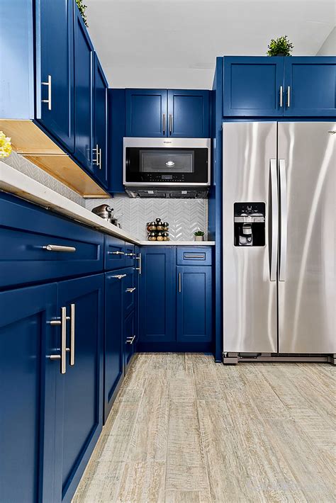 navy cabinets stainless steel|modern navy kitchen cabinets.